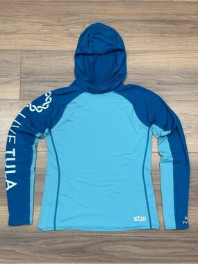 Stio Hylas Hooded Pullover Sun Hoodie with Logo in Blue Size XS